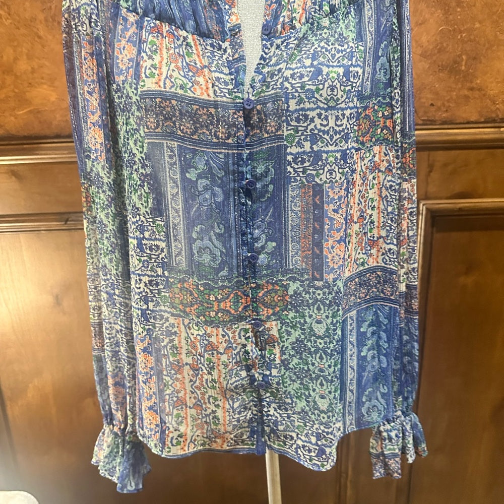 NWT SIZE S Ramy Brook Blue Paisley Blouse