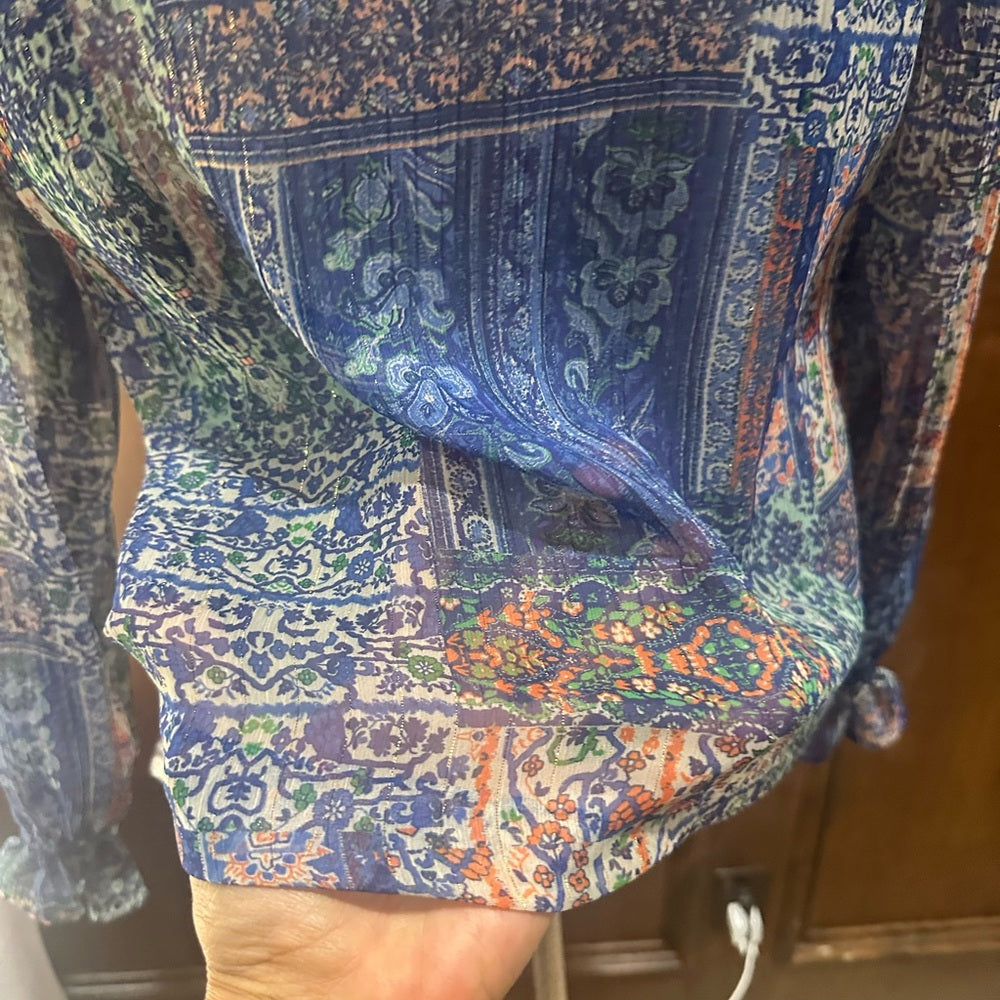 NWT SIZE S Ramy Brook Blue Paisley Blouse