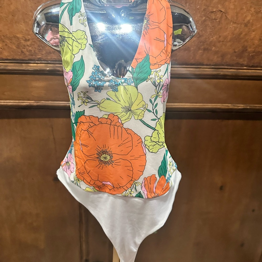NWT SIZE XL AFRM Women's Floral Bodysuit - Orange, Green, Cream