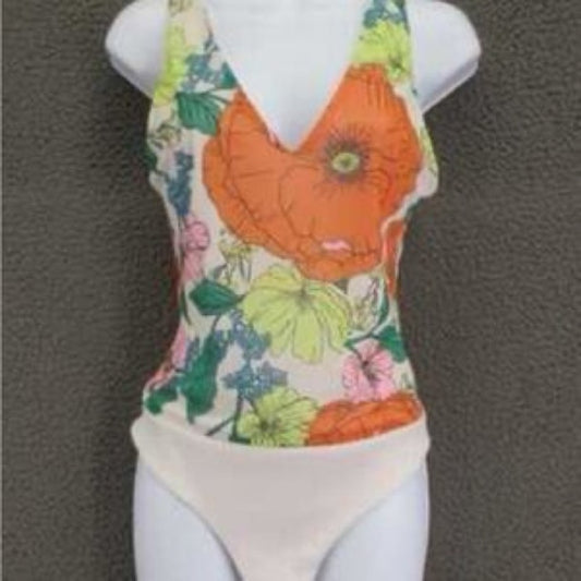 NWT SIZE XL AFRM Women's Floral Bodysuit - Orange, Green, Cream