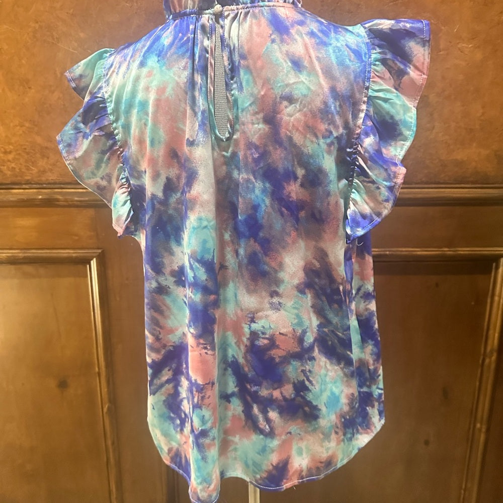 NWOT SIZE L THML Vibrant Tie-Dye Ruffle Blouse