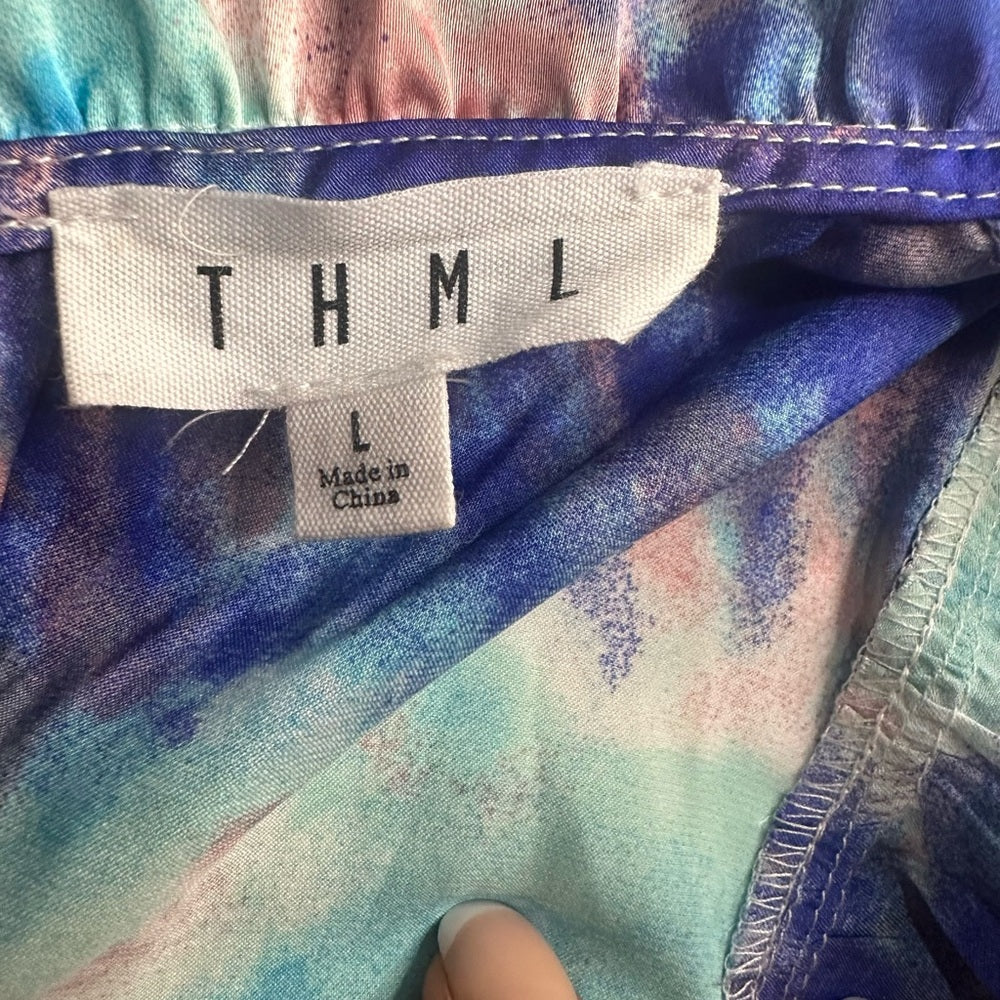 NWOT SIZE L THML Vibrant Tie-Dye Ruffle Blouse