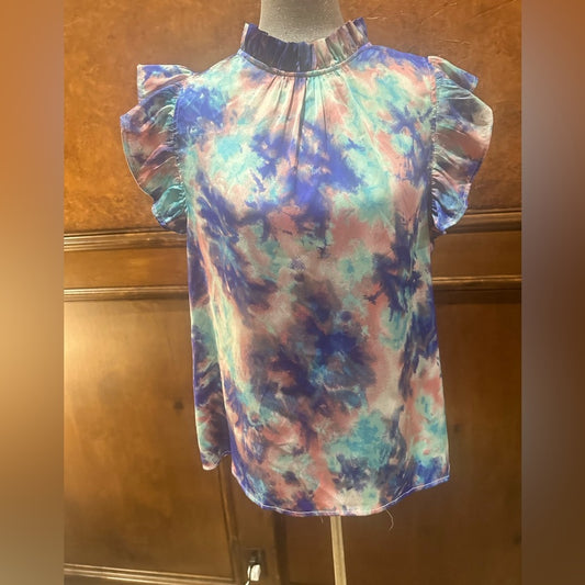 NWOT SIZE L THML Vibrant Tie-Dye Ruffle Blouse