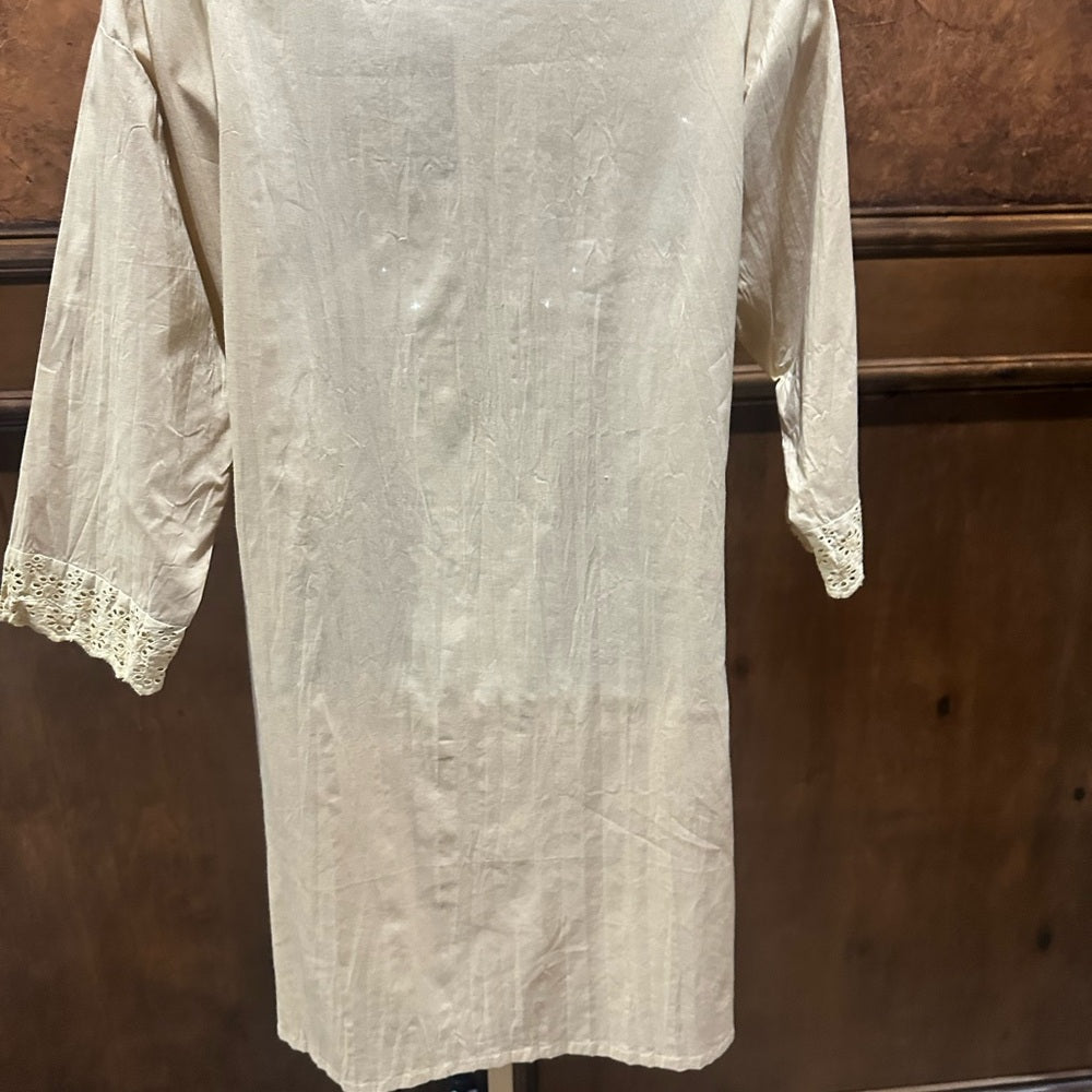 NWT SIZE S Elegant Beige Tunic with Blue Accents