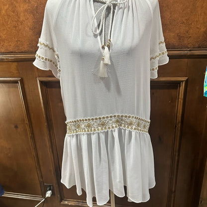 NWT SIZE XS WILL FIT UP TO A LARGE Ramy Brook Ivory Mini Dress w/ Golden Accents