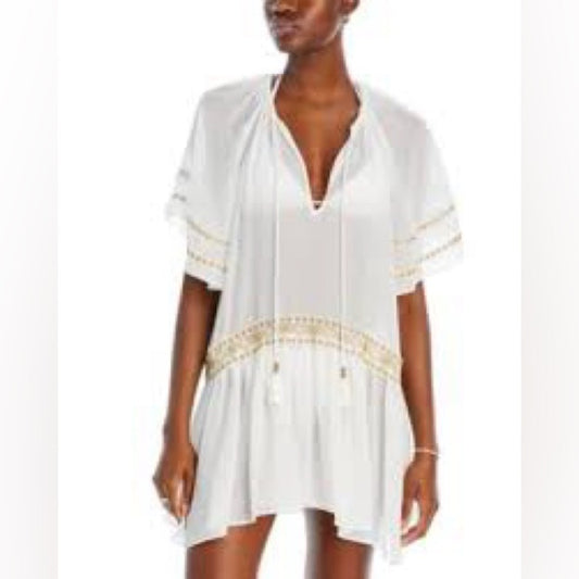 NWT SIZE XS WILL FIT UP TO A LARGE Ramy Brook Ivory Mini Dress w/ Golden Accents