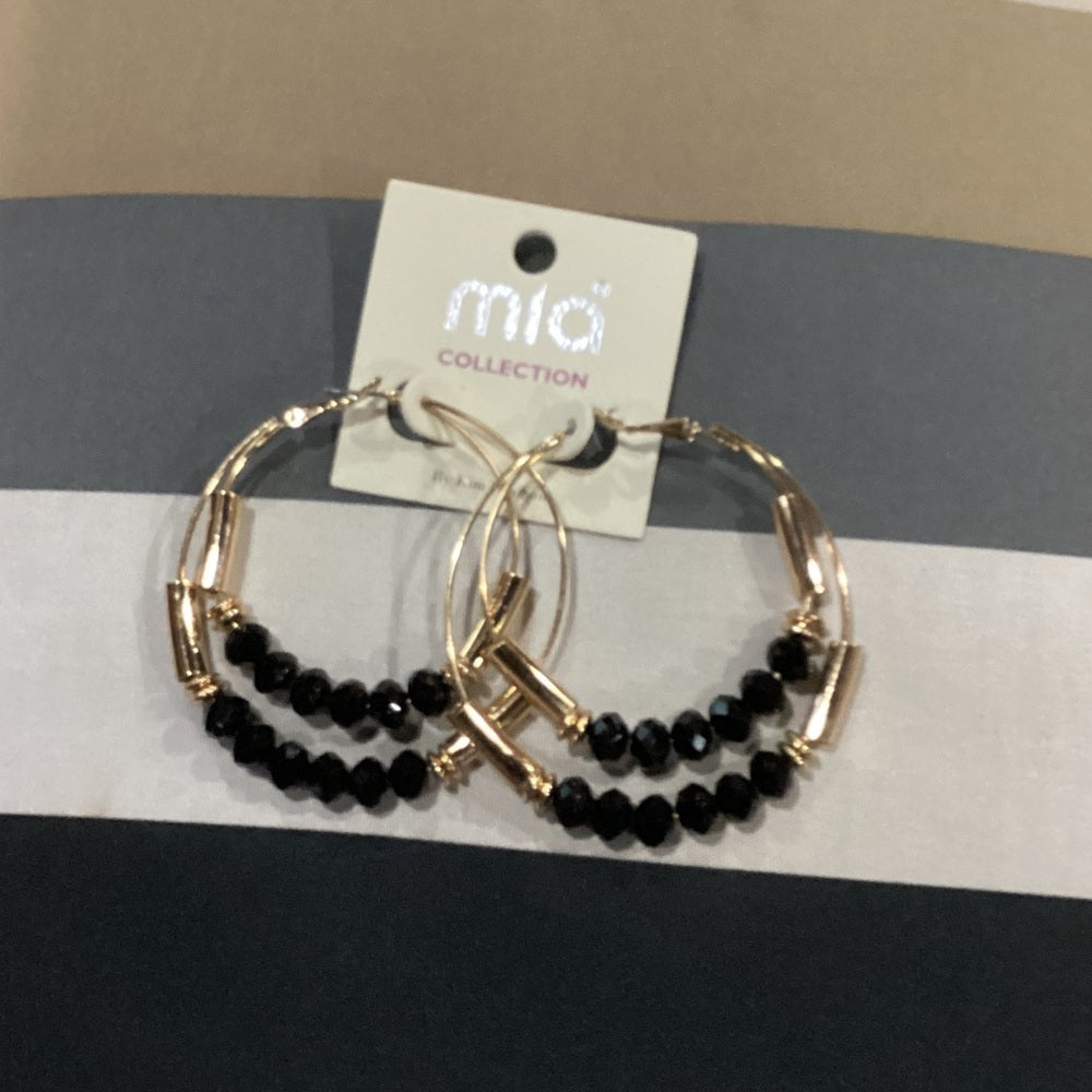 MIA Black and Gold Beaded Hoop Earrings