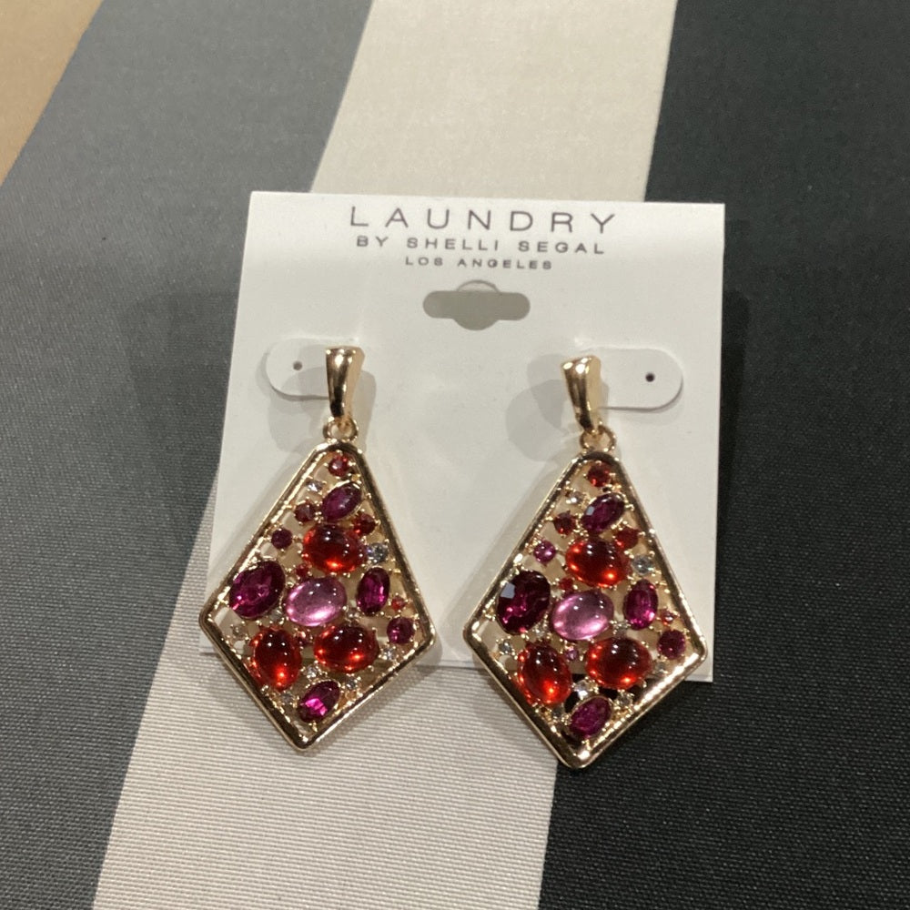 Laundry By Shelli Segal Gold Earrings with Red and Pink Stones