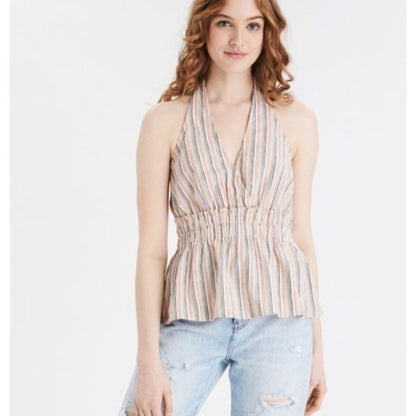 SIZE M American Eagle Striped Halter Top - Pink and Blue