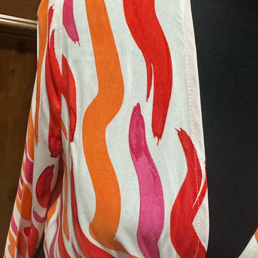 NWT SIZE S IMAN Women's Bold Pink and Orange Button Down Shirt