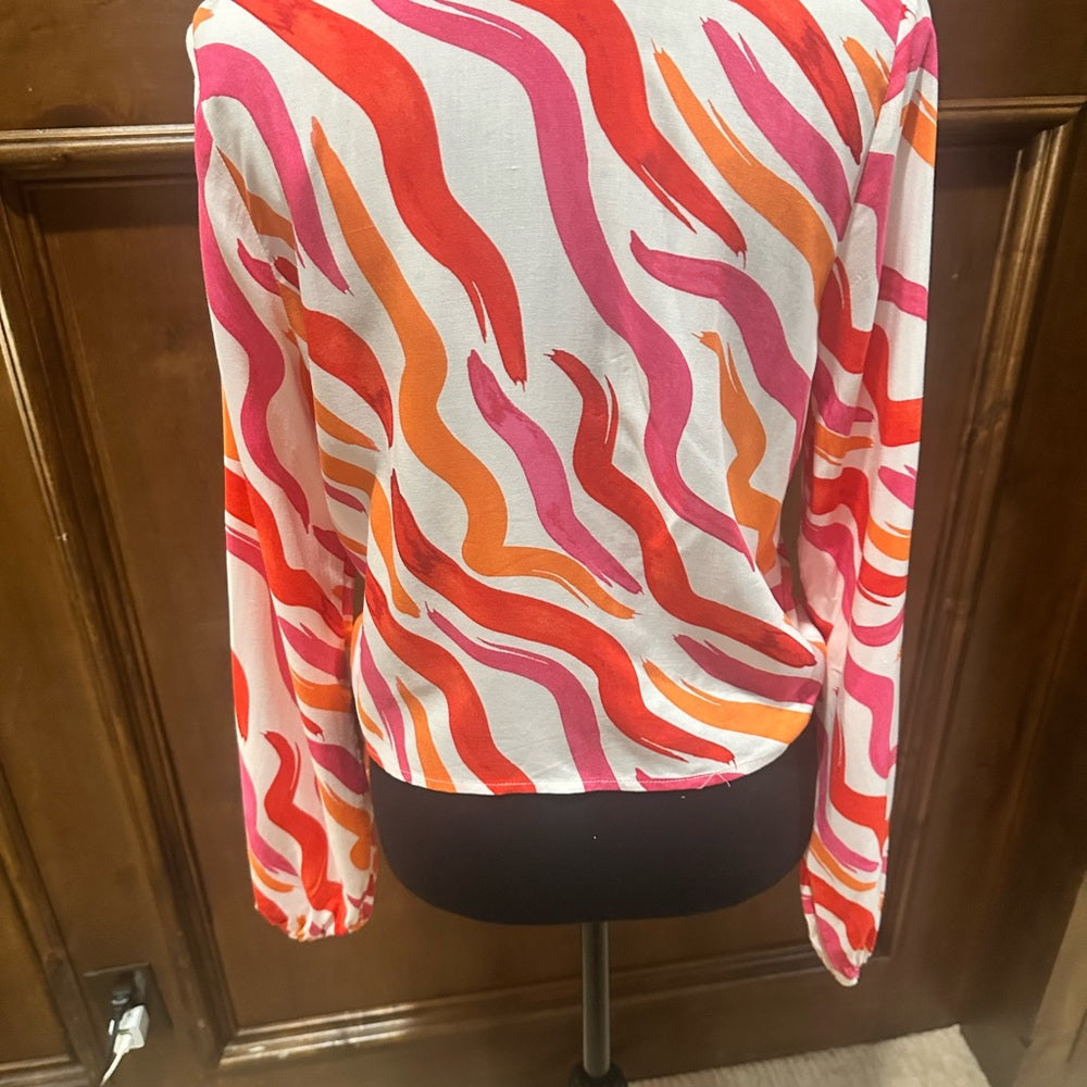 NWT SIZE S IMAN Women's Bold Pink and Orange Button Down Shirt