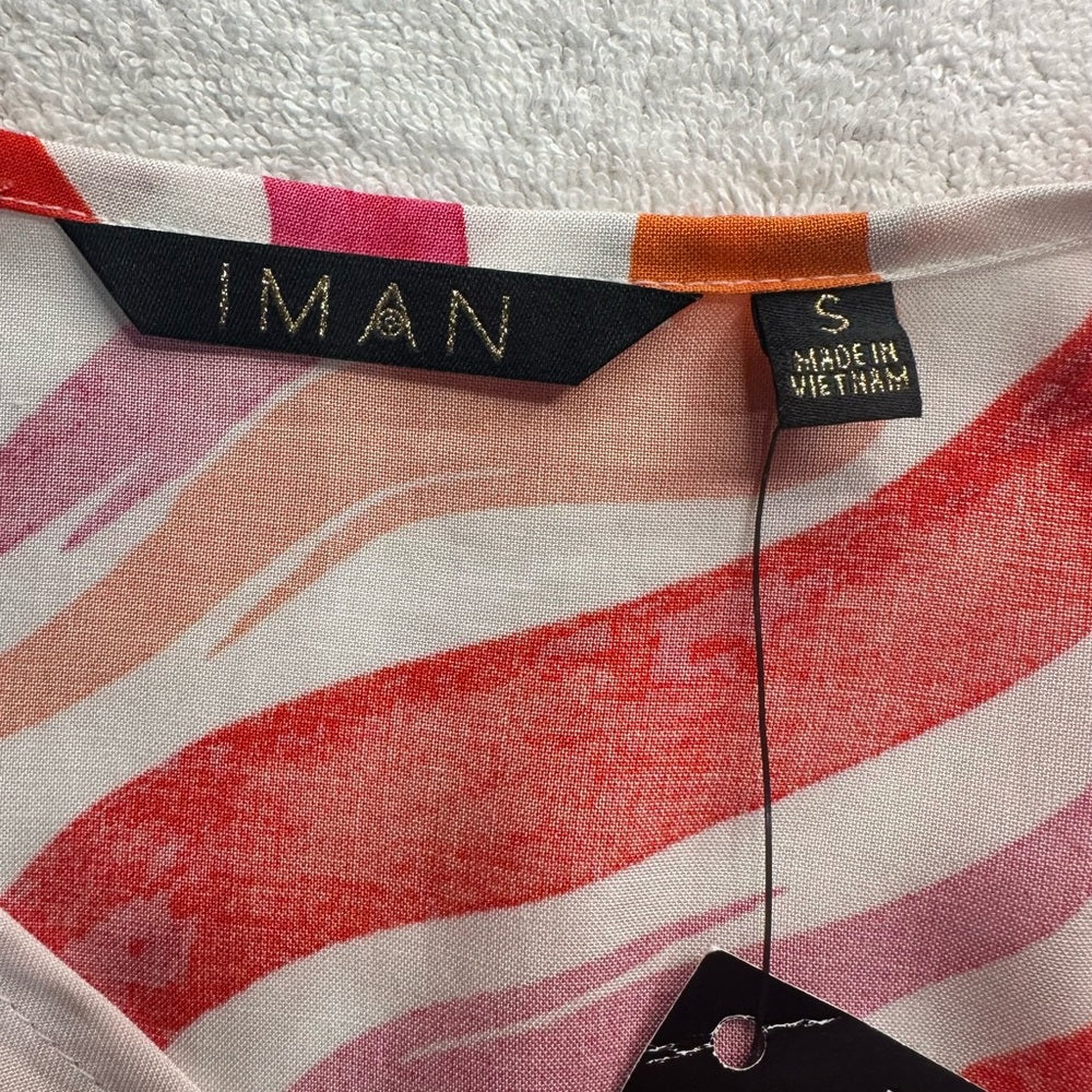 NWT SIZE S IMAN Women's Bold Pink and Orange Button Down Shirt