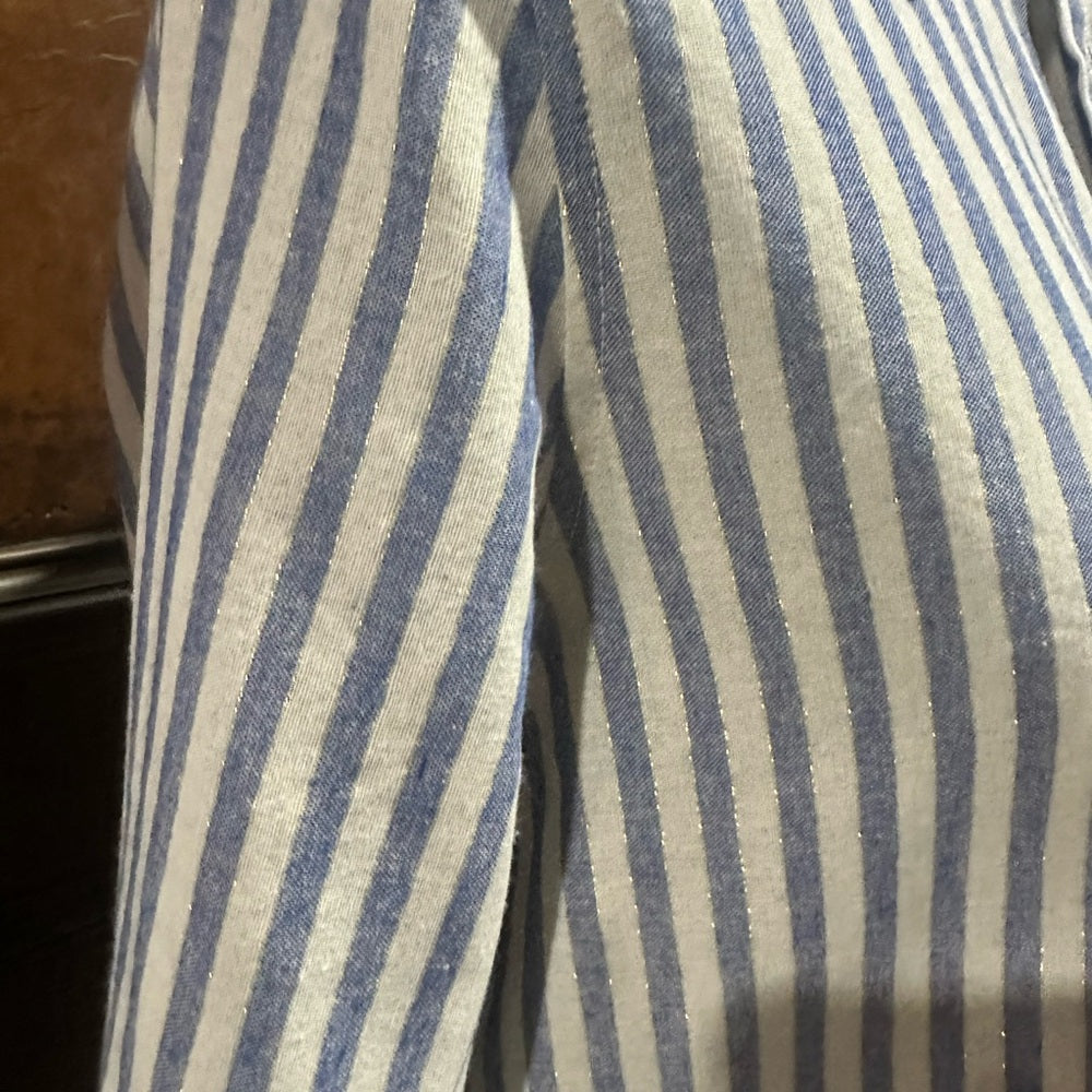 NWOT SIZE S/M BiBi Blue and White Striped Button-Down Shirt