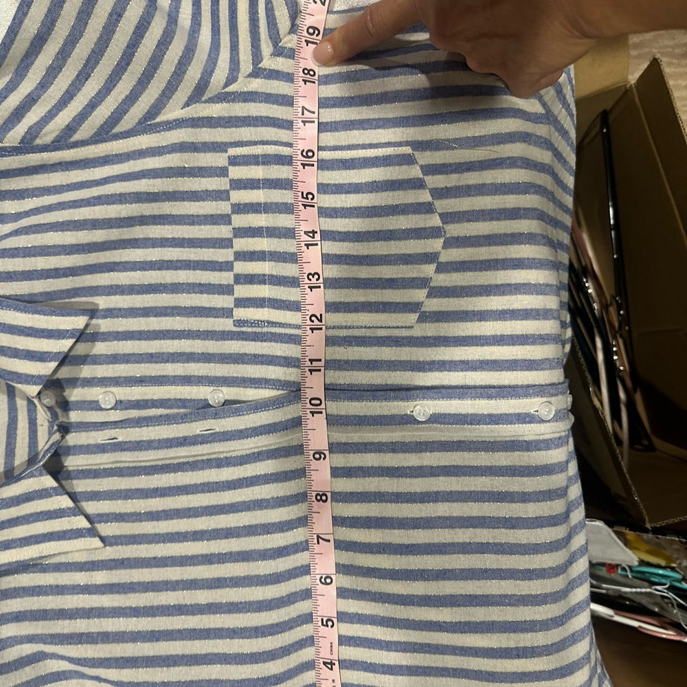 NWOT SIZE S/M BiBi Blue and White Striped Button-Down Shirt