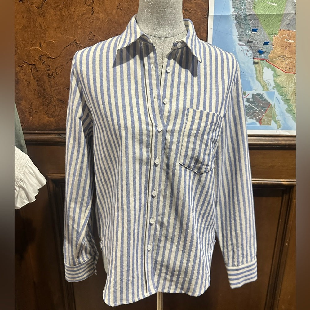 NWOT SIZE S/M BiBi Blue and White Striped Button-Down Shirt