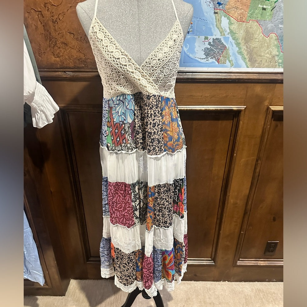 NWT SIZE M Colorful Patchwork Lace Maxi Dress