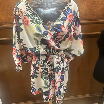 NWT SIZE L Easel Floral Print Romper - White, Red, Blue, Green