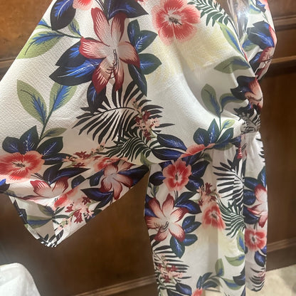 NWT SIZE L Easel Floral Print Romper - White, Red, Blue, Green