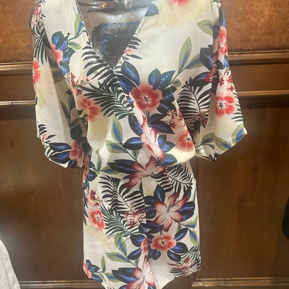 NWT SIZE L Easel Floral Print Romper - White, Red, Blue, Green