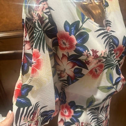 NWT SIZE L Easel Floral Print Romper - White, Red, Blue, Green