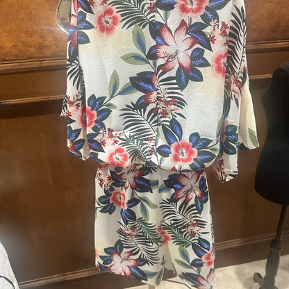 NWT SIZE L Easel Floral Print Romper - White, Red, Blue, Green