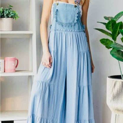 NWT SIZE L Elegant Sky Blue Ruffled Jumpsuit