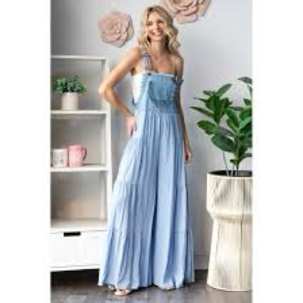 NWT SIZE L Elegant Sky Blue Ruffled Jumpsuit