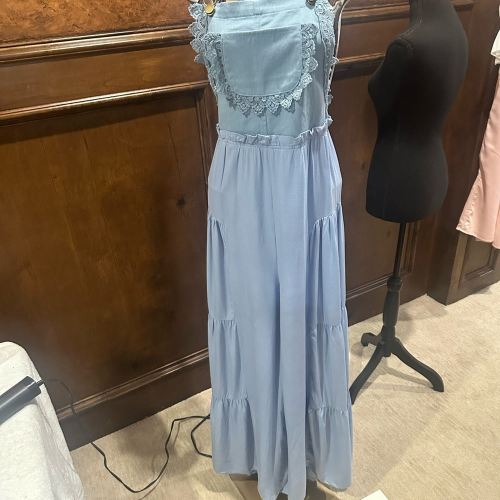 NWT SIZE L Elegant Sky Blue Ruffled Jumpsuit