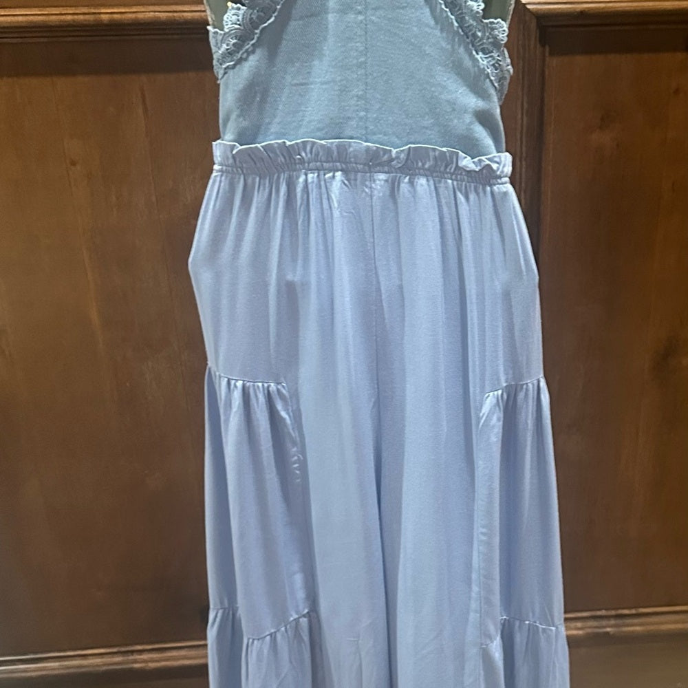 NWT SIZE L Elegant Sky Blue Ruffled Jumpsuit