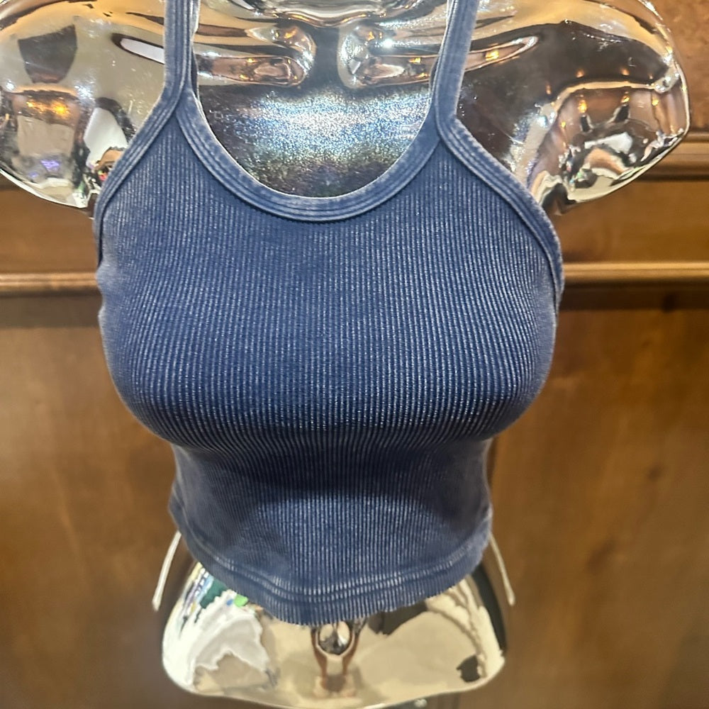 NWOT SIZE M/L Chic Navy Ribbed Crop Top