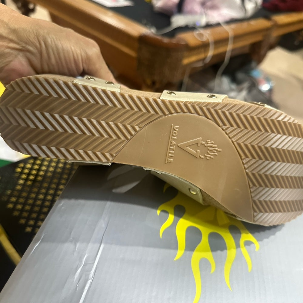 349. NEW SIZE 11 Volatile Metallic Gold Cork Wedge Sandals