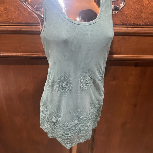 NWT SIZE S/M Love Embroidered Tank Top in Sage