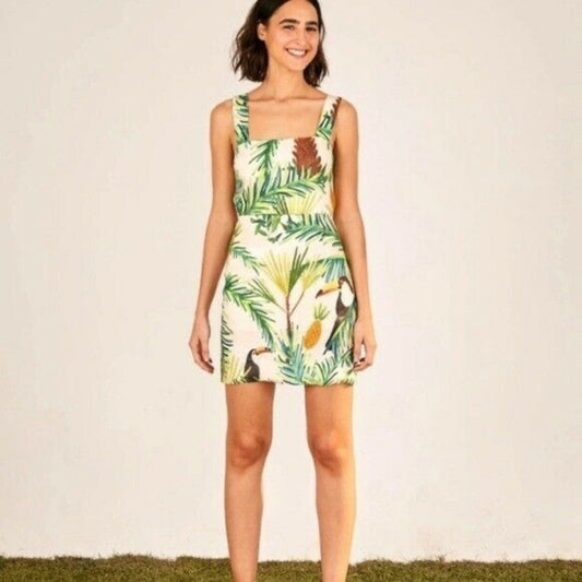 NWT SIZE S FARM Rio Tropical Leaf Print Mini Dress
