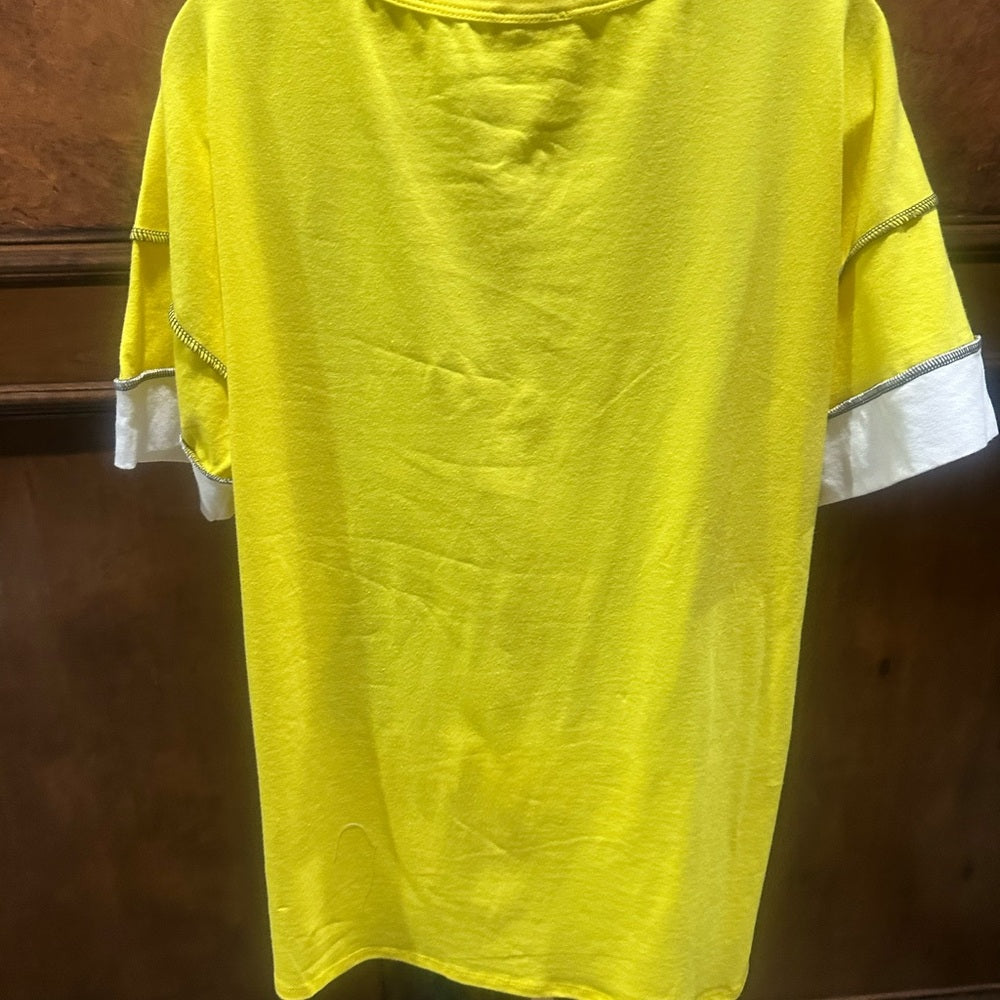 NWOT SIZE M BiBi Yellow and White Short Sleeve Tee