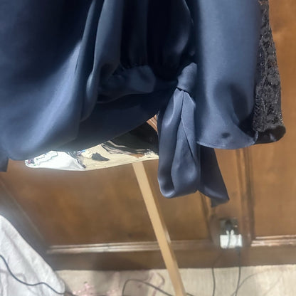 NWT SIZE S Ramy Brook Black Satin Blouse with Lace Sleeves