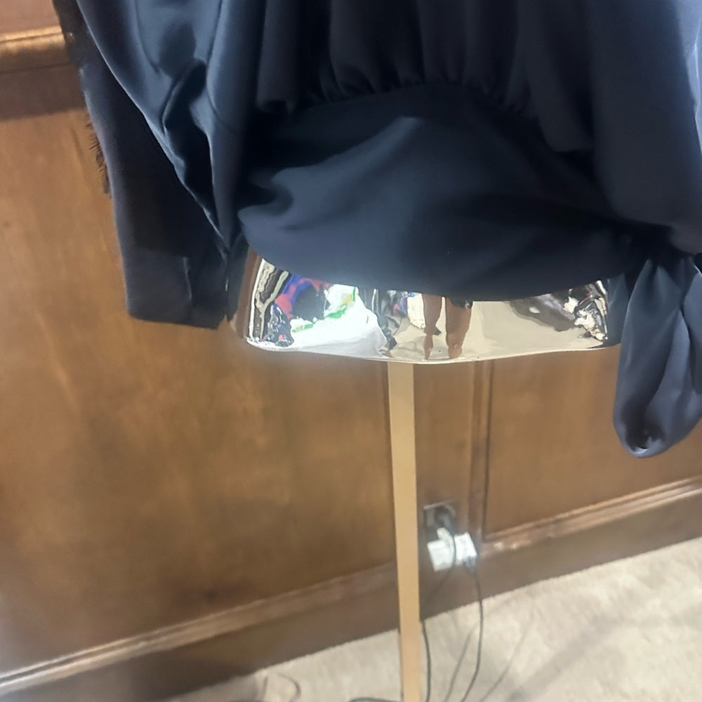 NWT SIZE S Ramy Brook Black Satin Blouse with Lace Sleeves