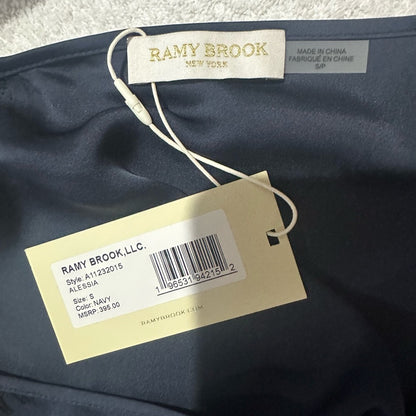 NWT SIZE S Ramy Brook Black Satin Blouse with Lace Sleeves