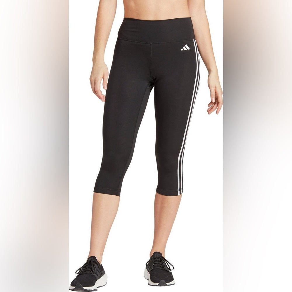 SIZE S adidas Black Capris with White Stripes