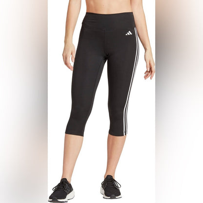 SIZE S adidas Black Capris with White Stripes