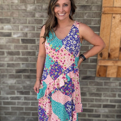 NWT SIZE S Easel Colorful Patchwork Midi Dress