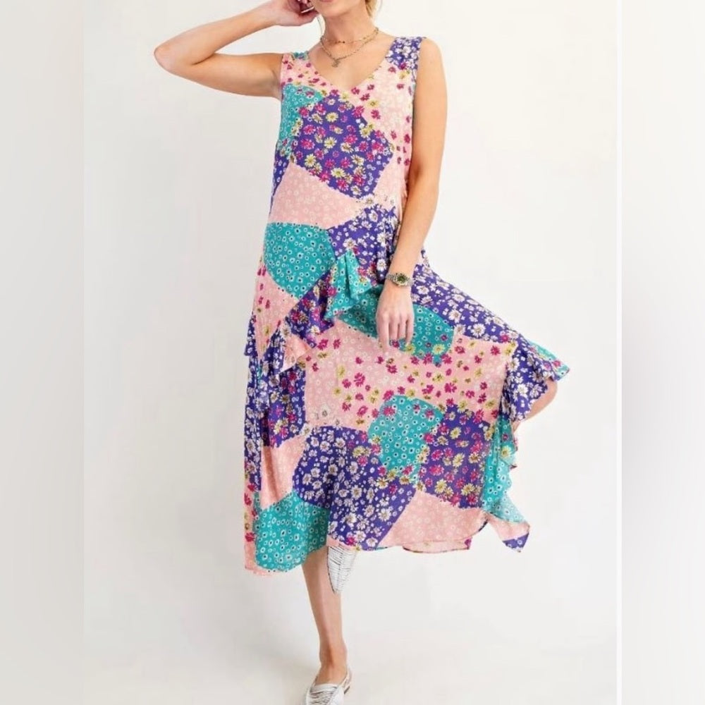 NWT SIZE S Easel Colorful Patchwork Midi Dress