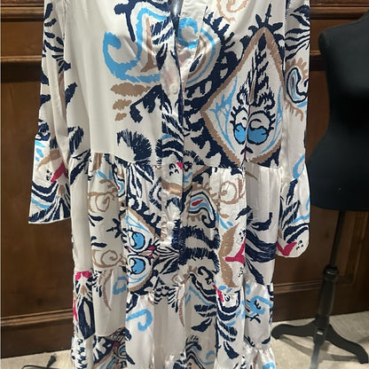 NWOT SIZE L Elegant Blue and White Midi Dress