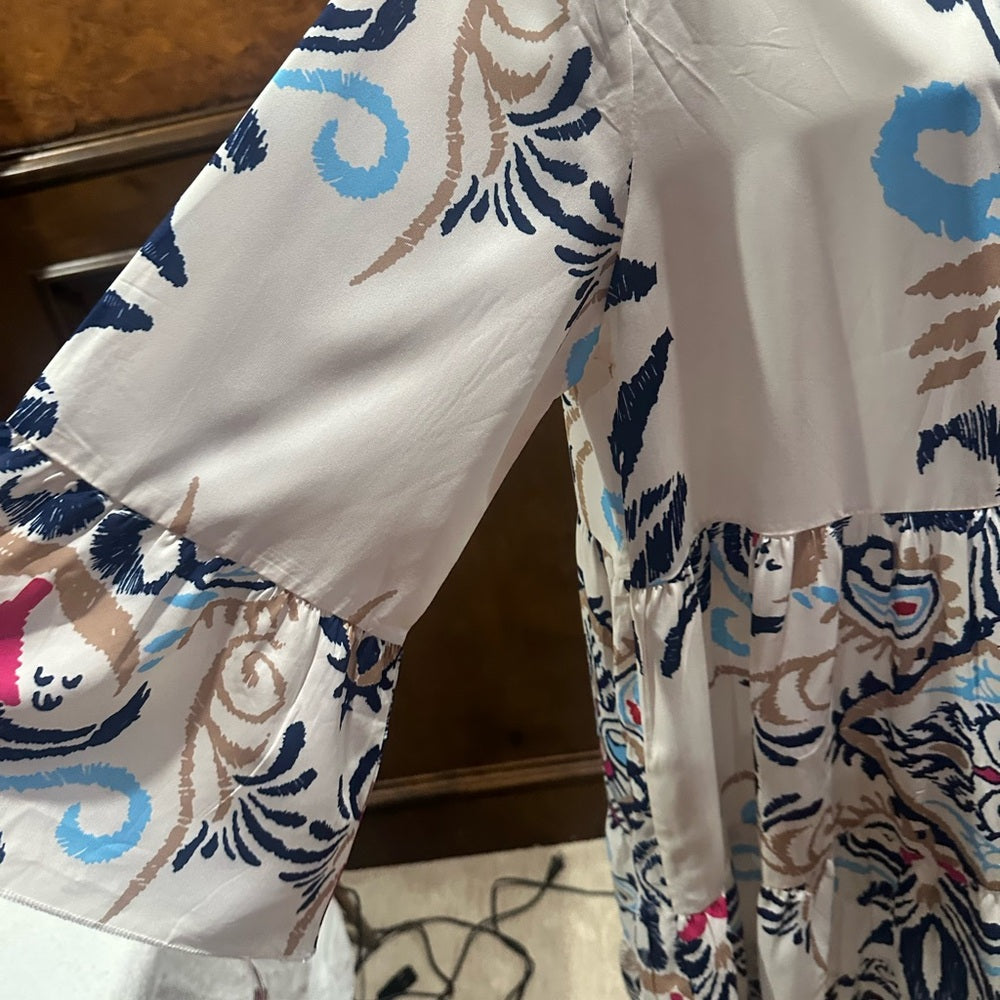 NWOT SIZE L Elegant Blue and White Midi Dress