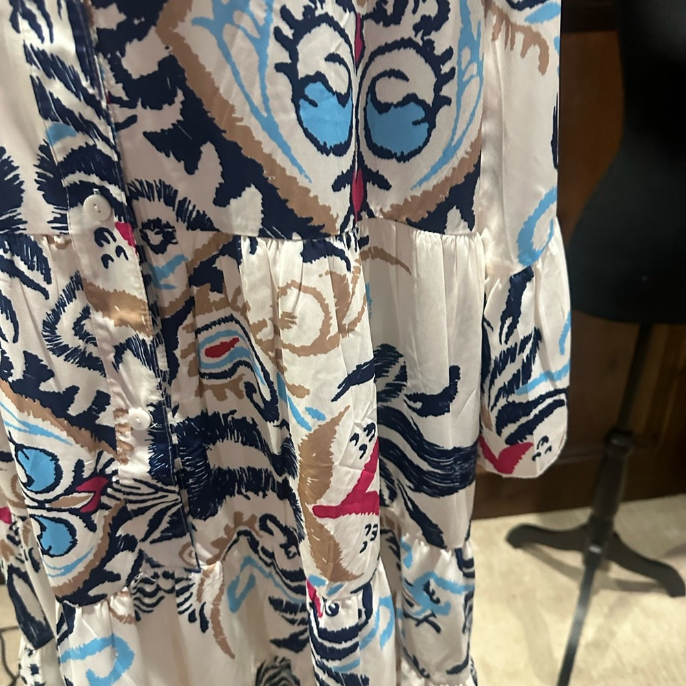 NWOT SIZE L Elegant Blue and White Midi Dress