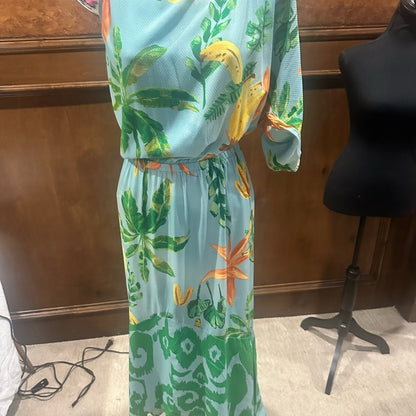 NWOT SIZE M G by Giuliana One Shoulder Dress with Tropical Green and Orange