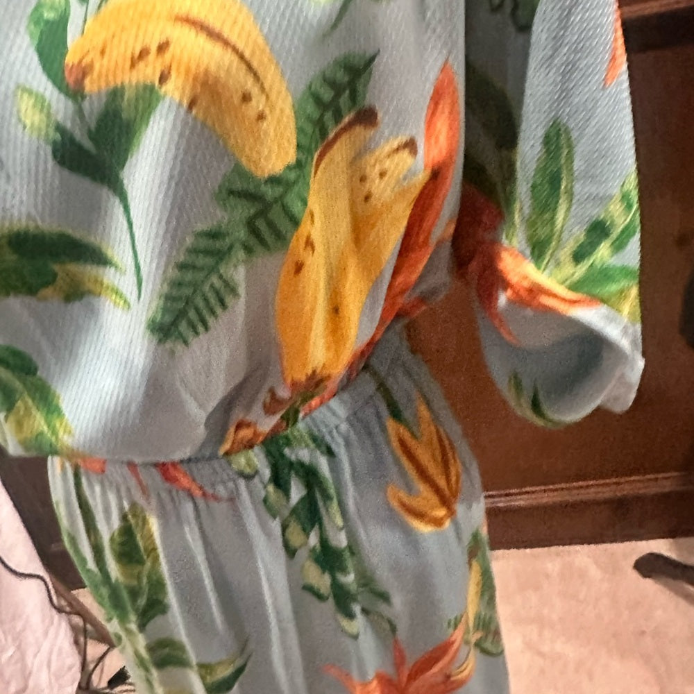 NWOT SIZE M G by Giuliana One Shoulder Dress with Tropical Green and Orange