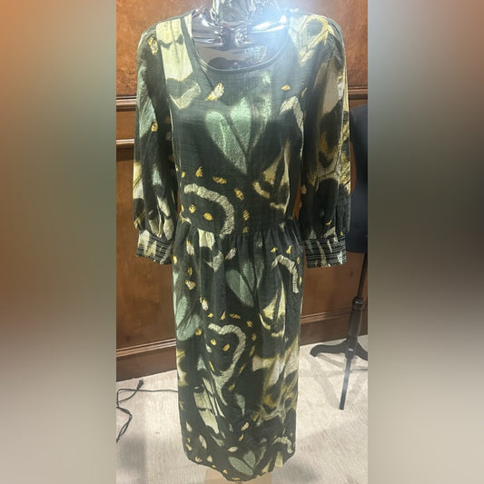 NWOT SIZE S G by Giuliana Elegant Green and Yellow Long Sleeve Dress