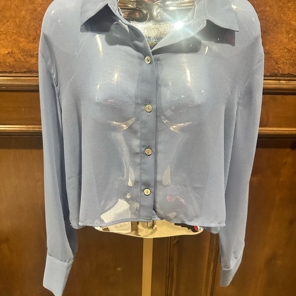 NWT SIZE L Chic Blue Button-Up Blouse