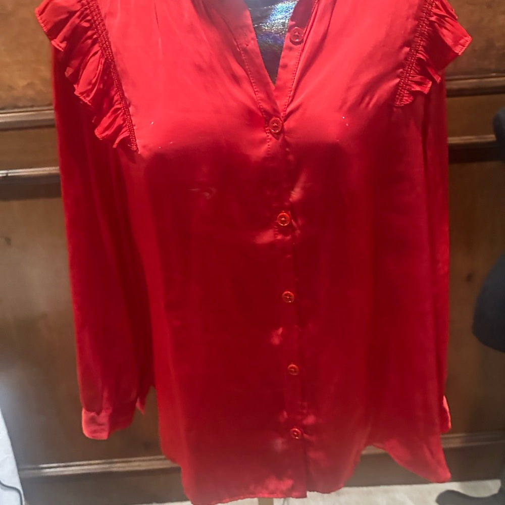 NWOT SIZE M Zidig & Voltaire Red Ruffle Blouse