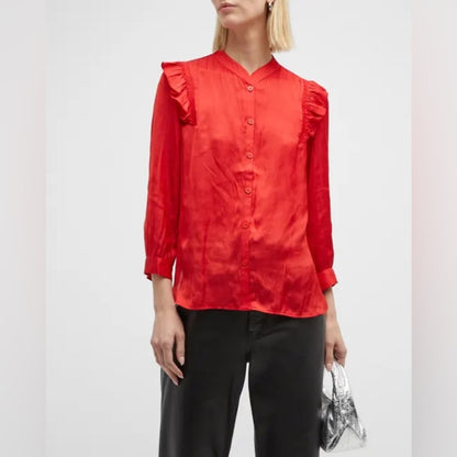 NWOT SIZE M Zidig & Voltaire Red Ruffle Blouse